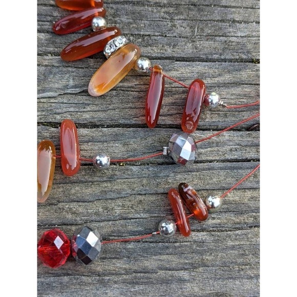 Vintage Carnelian Rhinestone Necklace - Picture 8 of 10
